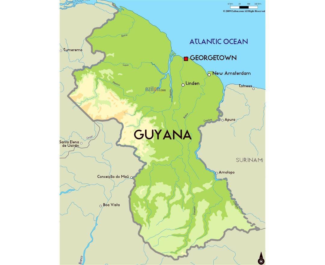 një hartë të Guajana