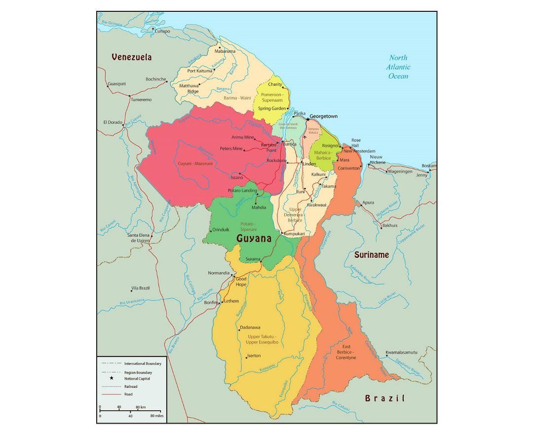 harta e Guajana treguar 10 rajone administrative