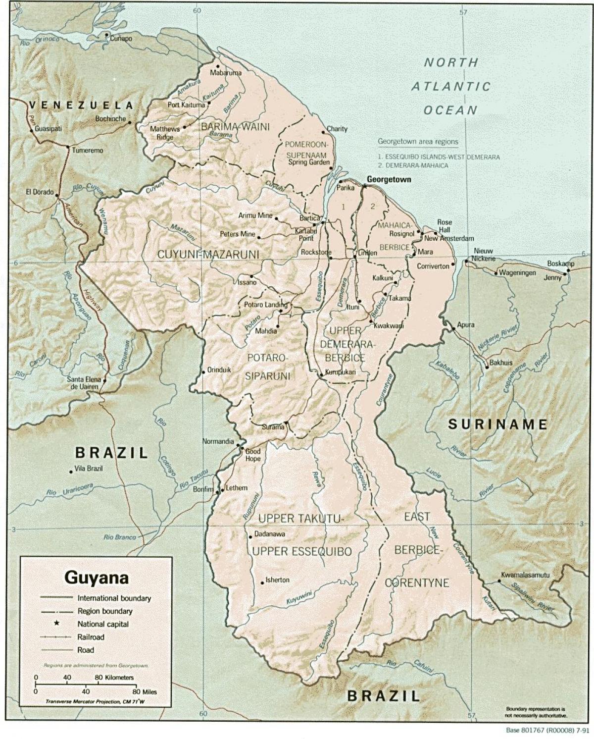 hartë që tregon amerindian vendbanimeve në Guajana