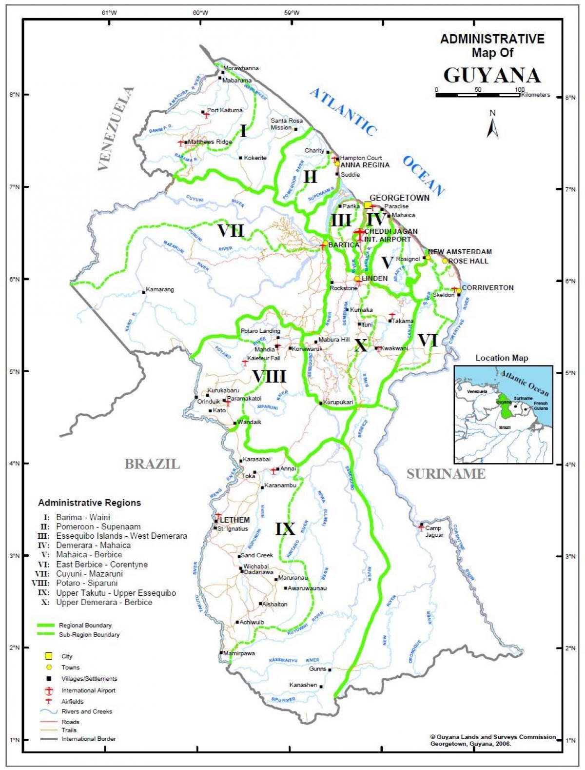 harta e Guajana treguar dhjetë rajone administrative